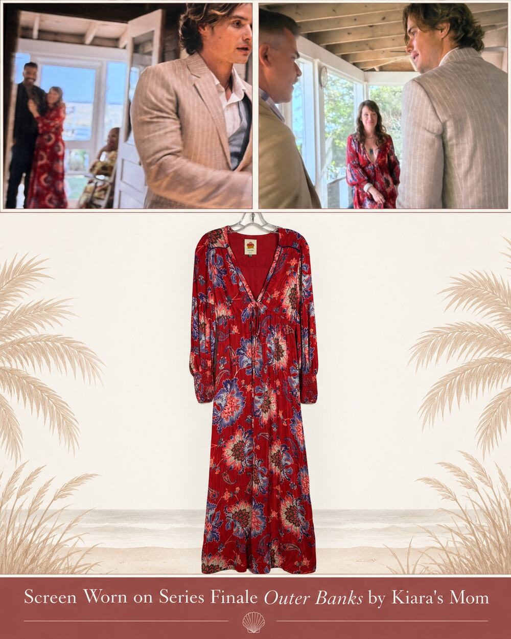 FARM Rio Luang Long Sleeve Floral Maxi Dress XS Screen Worn Outer Banks Fall